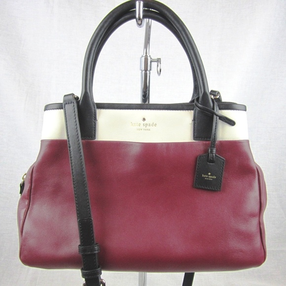 KATE SPADE Satchel Tote Purse Black Maroon Black - Picture 1 of 8